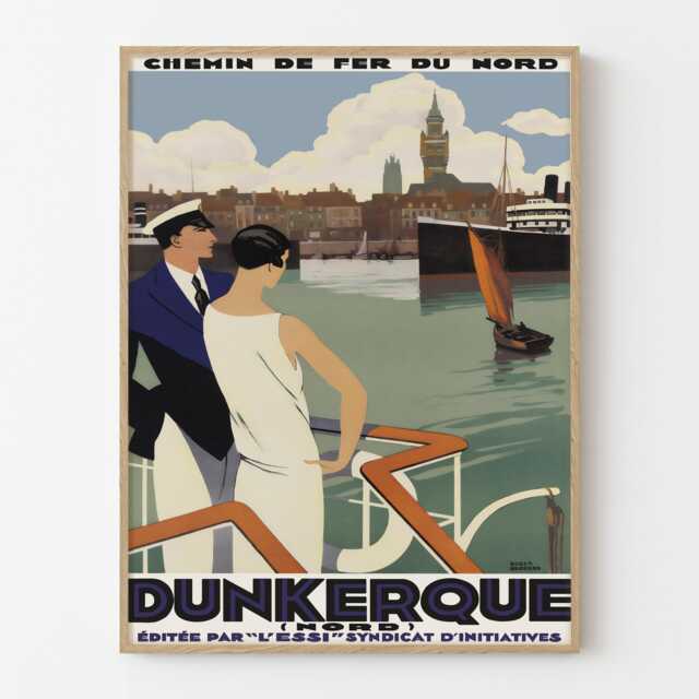 Vintage Dunkirk France Travel Poster Chemin De Fer Du Nord Coastal Wall Art Print - image 1