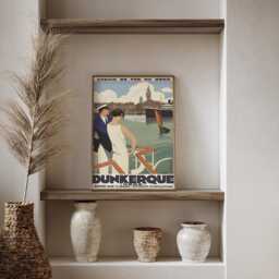 Vintage Dunkirk France Travel Poster Chemin De Fer Du Nord Coastal Wall Art Print - thumbnail 3
