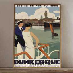 Vintage Dunkirk France Travel Poster Chemin De Fer Du Nord Coastal Wall Art Print - thumbnail 2