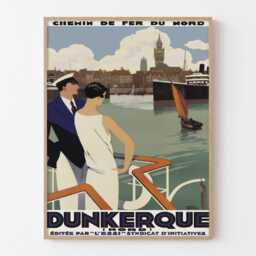 Vintage Dunkirk France Travel Poster Chemin De Fer Du Nord Coastal Wall Art Print - thumbnail 1
