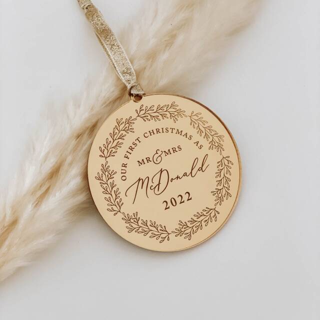 First Christmas As Mr & Mrs, & Mr, Mrs Rose Gold, Silver Christmas Tree Decoration Ornament, Secret Santa Gift Idea - image 1