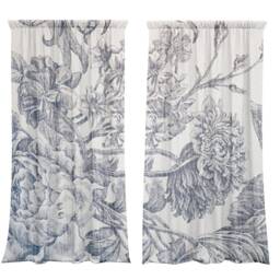 Set Of 2 Curtains With Vintage Flowers, Room Divide Screen Wall Panel, Blackout Curtains - thumbnail 2