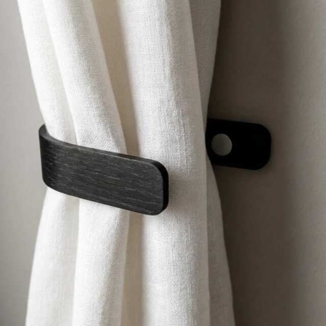 Black Curtain Holdbacks - Hooks Wooden Tie Backs Contemporary Wall Mounted Chrome Fittings - image 1
