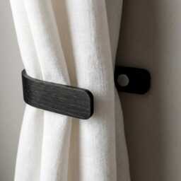 Black Curtain Holdbacks - Hooks Wooden Tie Backs Contemporary Wall Mounted Chrome Fittings - thumbnail 1