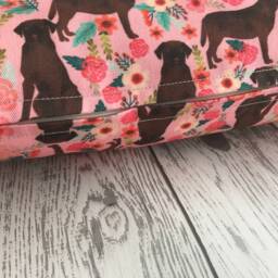 Chocolate Labrador Dog Print Cushion Cover With Pink Floral Design - Home Decor, Home & Living, Decorative Pillow Cover. 38x38cms - thumbnail 2