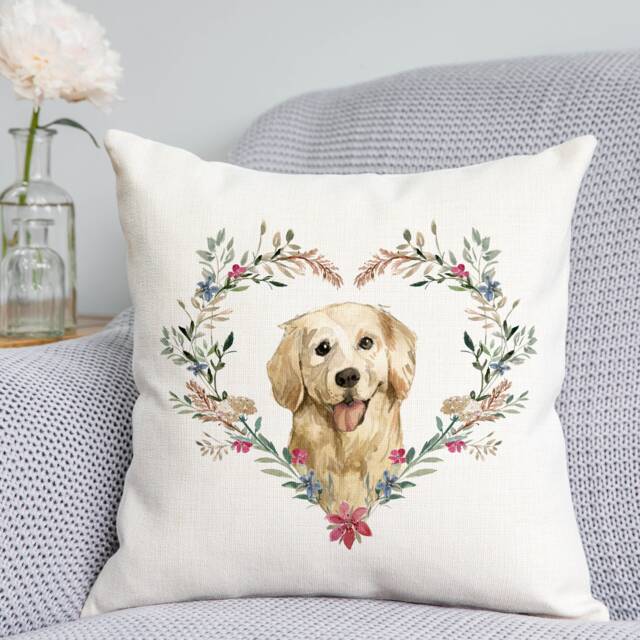 Floral Golden Retriever Cushion
