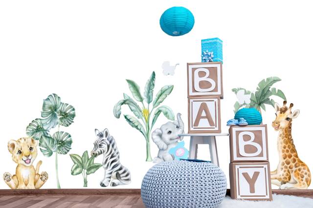 Nursery Wall Decals Safari Animals - Removable Watercolor Stickers - image 1