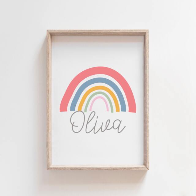 Girls Personalised Nursery Print, Rainbow Prints, Wall Art, Bedroom Playroom Art - image 1