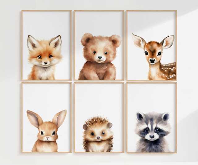 Woodland Animal Wall Art - Set Of 6, Baby Nursery Prints, Printed Or Framed - image 1