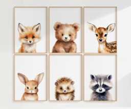 Woodland Animal Wall Art - Set Of 6, Baby Nursery Prints, Printed Or Framed - thumbnail 1