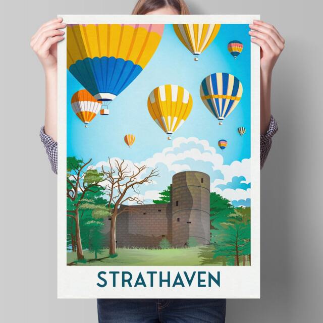 strathaven Balloon Festival Print - Scottish Wall Art Vintage Looking Retro Travel Poster, Hot Air Fiesta , South Lanarkshire - image 1
