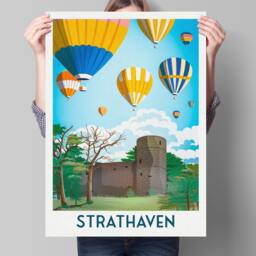strathaven Balloon Festival Print - Scottish Wall Art Vintage Looking Retro Travel Poster, Hot Air Fiesta , South Lanarkshire - thumbnail 1