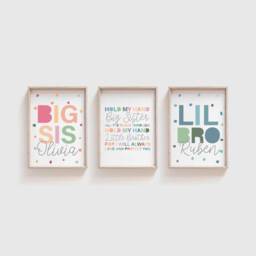 Playroom Prints, Brother & Sister Siblings Decor, Rainbow Wall Art, Colourful, Set Of 3 - thumbnail 2