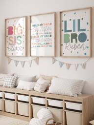 Playroom Prints, Brother & Sister Siblings Decor, Rainbow Wall Art, Colourful, Set Of 3 - thumbnail 1