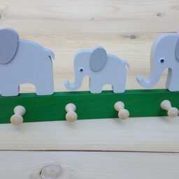 Children's Wardrobe Wooden Elephant Wall Hook Children's Room Rail Coat - thumbnail 2