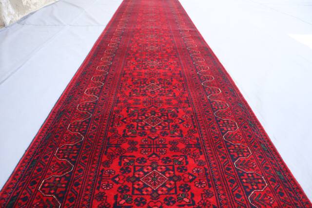 Red 3x20 Ft Long Runner Rug, Afghan Hand Knotted Veg Dyes Wool Tribal Bukhara Oriental Stairs Runner, Hallway Rug - image 1