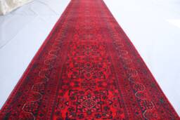 Red 3x20 Ft Long Runner Rug, Afghan Hand Knotted Veg Dyes Wool Tribal Bukhara Oriental Stairs Runner, Hallway Rug - thumbnail 1