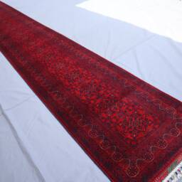 Red 3x20 Ft Long Runner Rug, Afghan Hand Knotted Veg Dyes Wool Tribal Bukhara Oriental Stairs Runner, Hallway Rug - thumbnail 2