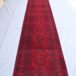Red 3x20 Ft Long Runner Rug, Afghan Hand Knotted Veg Dyes Wool Tribal Bukhara Oriental Stairs Runner, Hallway Rug - thumbnail 3