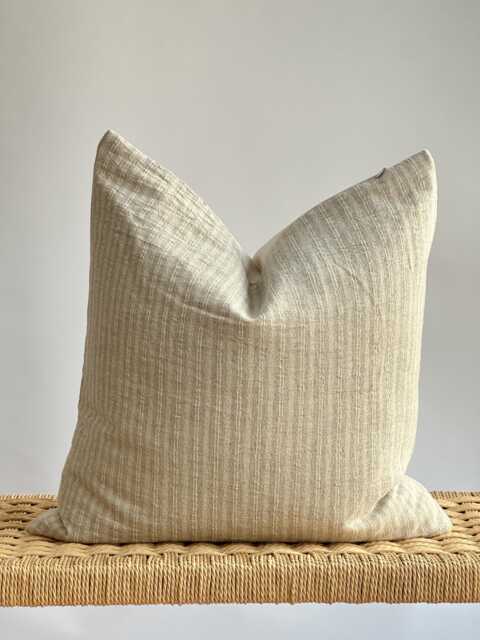 Handwoven Hemp Pillow Cover Beige Striped Hmong Textile - image 1
