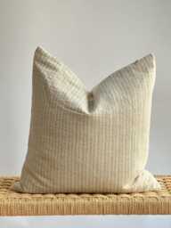 Handwoven Hemp Pillow Cover Beige Striped Hmong Textile - thumbnail 1