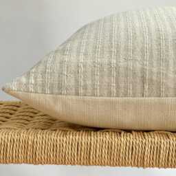 Handwoven Hemp Pillow Cover Beige Striped Hmong Textile - thumbnail 4
