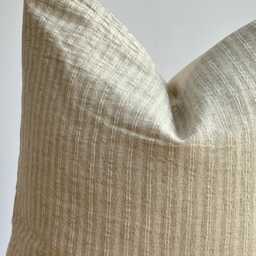 Handwoven Hemp Pillow Cover Beige Striped Hmong Textile - thumbnail 2