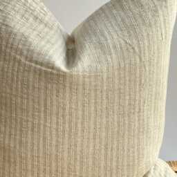 Handwoven Hemp Pillow Cover Beige Striped Hmong Textile - thumbnail 3