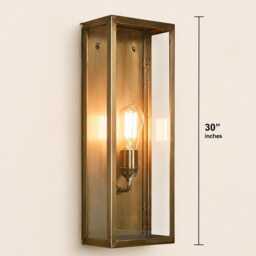 30 Inches Dark Bronze Brass Outdoor Wall Lantern - Waterproof Fiber Glass Exterior Light Modern Rectangular Sconce Custom Size - thumbnail 3
