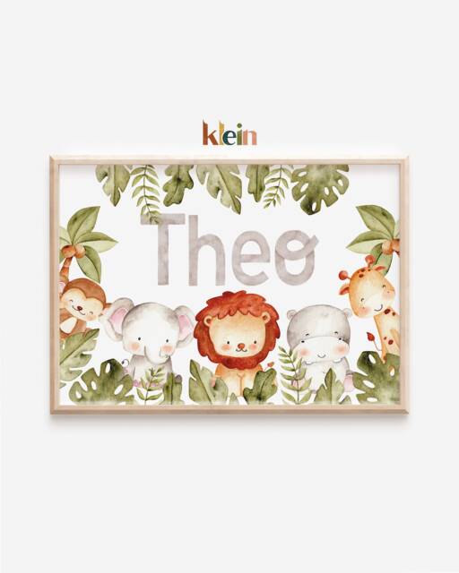 Personalised Safari Animals Nursery Print, Baby Boy Room Decor - image 1