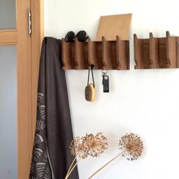 Walnut Wood Entryway Organizer Modern Mail & Key Holder With Coat Hooks - thumbnail 3