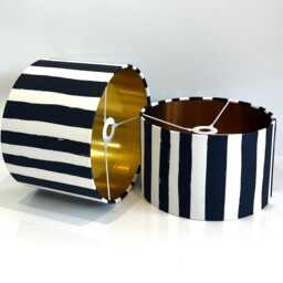 Handmade By Order Vertical Hand Brush Strokes Deep Blue & White Strip Velvet Drum Lamp Shade Pendant Light All Shapes Sizes - thumbnail 4