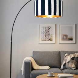 Handmade By Order Vertical Hand Brush Strokes Deep Blue & White Strip Velvet Drum Lamp Shade Pendant Light All Shapes Sizes - thumbnail 2