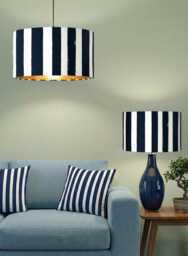 Handmade By Order Vertical Hand Brush Strokes Deep Blue & White Strip Velvet Drum Lamp Shade Pendant Light All Shapes Sizes - thumbnail 1