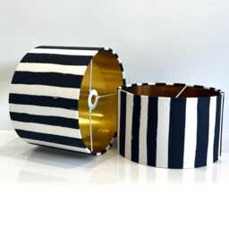 Handmade By Order Vertical Hand Brush Strokes Deep Blue & White Strip Velvet Drum Lamp Shade Pendant Light All Shapes Sizes - thumbnail 3