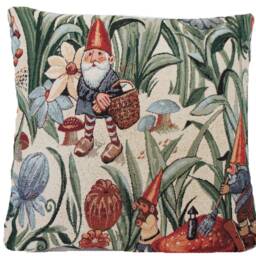 Gnomes Woven Cotton Cushion Cover Floral Garden Pillow - thumbnail 3