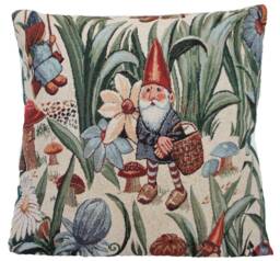 Gnomes Woven Cotton Cushion Cover Floral Garden Pillow - thumbnail 1