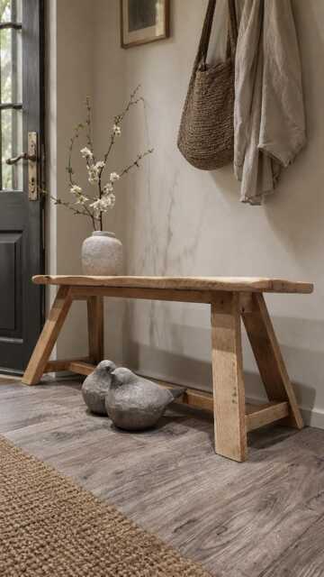 Reclaimed Wood Bench - Rustic Entryway Farmhouse Hallway Solid Shoe - image 1