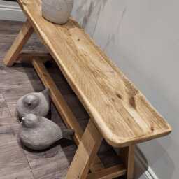 Handcrafted Rustic Farmhouse Wooden Bench For Dining, Entryway, Hallway, Bathroom, Kitchen Seating - thumbnail 3