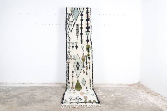 Handwoven Moroccan Berber Wool Runner Rug Abstract Geometric Hallway Rug - image 1