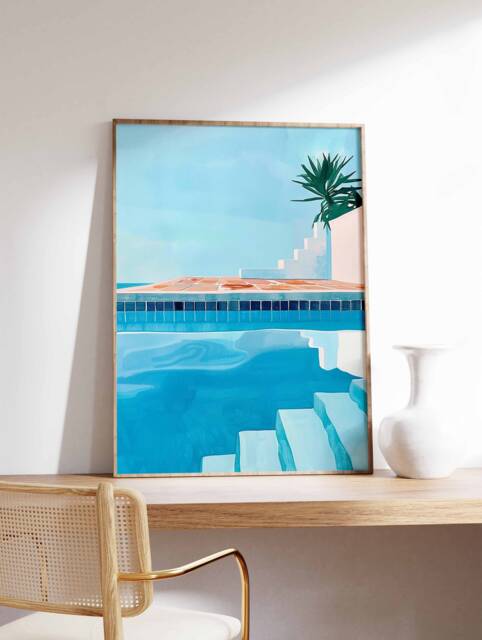 Swimming Pool Wall Art, Art Print, Poster, Blue Gift, Summer Water - image 1