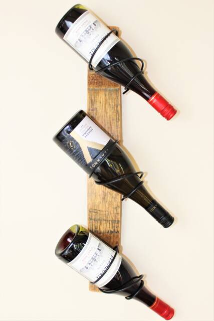 Wooden Oak Wine Barrel Stave Rack Wall Mounted - 3 Bottle Holder - image 1
