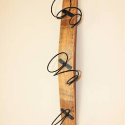 Wooden Oak Wine Barrel Stave Rack Wall Mounted - 3 Bottle Holder - thumbnail 2