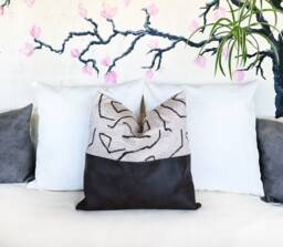 Color Block Pillow Cover Vegan Leather & Abstract Velvet
