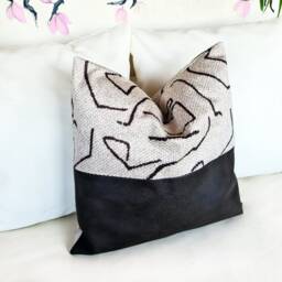 Color Block Pillow Cover Vegan Leather & Abstract Velvet - thumbnail 2