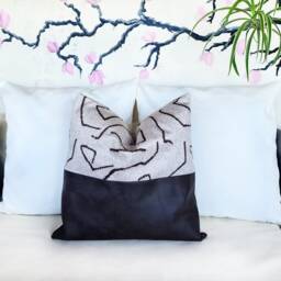 Color Block Pillow Cover Vegan Leather & Abstract Velvet - thumbnail 3