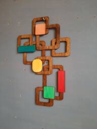 3D Wood Wall Tile Retro Geometric Hanging, Mid-Century Modern Art - thumbnail 1