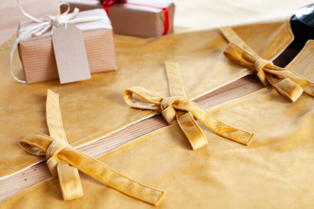 Mustard Tree Skirt, Gold Velvet Christmas Monochrome Skirt - image 1