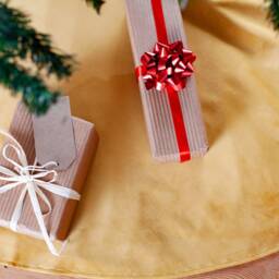 Mustard Tree Skirt, Gold Velvet Christmas Monochrome Skirt - thumbnail 2