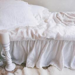 Linen Bed Skirt Dust Ruffle, Bedskirt, White Linen Dust Ruffle, Ruffle Skirt Bed, French Bed Skirt, White Custom - thumbnail 2